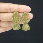 Golden Oxidised Leaf Charm Jhumki Earrings