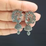 Oxidized Peacock Jhumka Drop Earrings