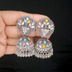 Chic Multicolor Silver Oxidised Jhumkas