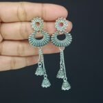 Long Oxidised Silver Danglers with Small Jhumki