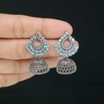 Paisley Charm Oxidized Jhumki with Stones