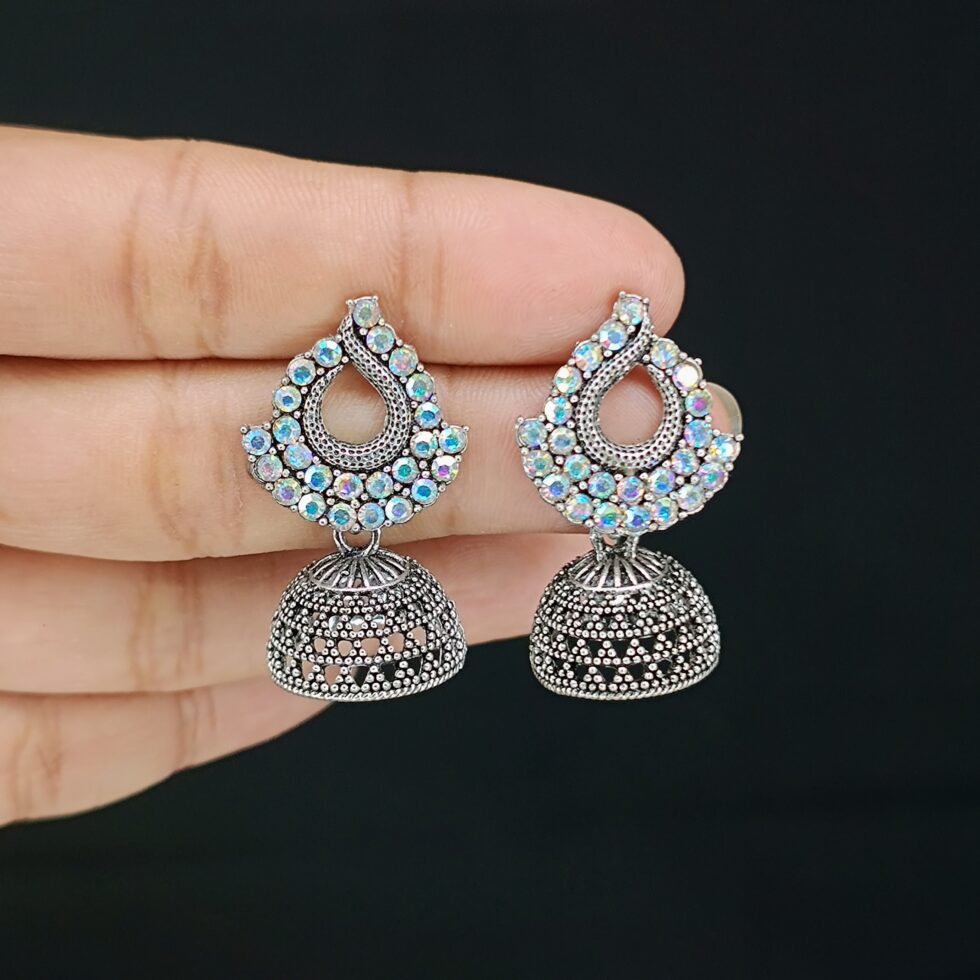 Paisley Charm Oxidized Jhumki with Stones-blingytrends.com