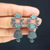 Chic Floral Design Silver Oxidised Jhumka Drops-blingytrends.com