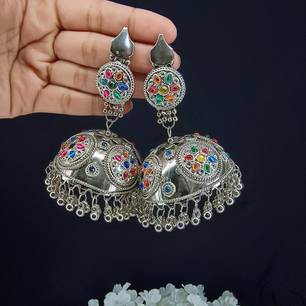 Big Oxidized Silver Jhumka Earrings | Afgani Jhumka