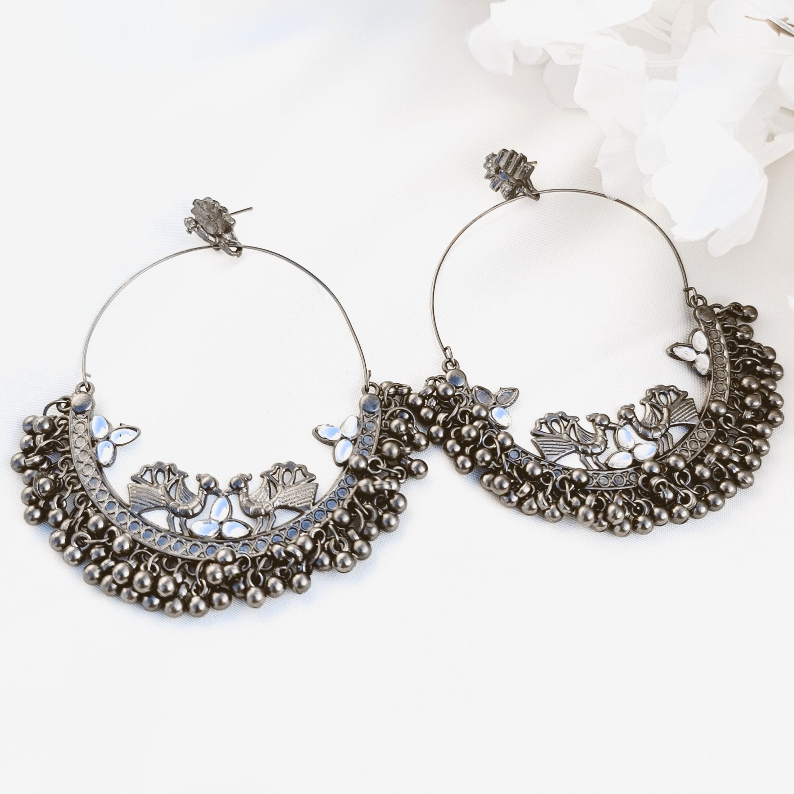 Oxidised Antique Black Chandbali Hoop Earrings-blingytrends.com