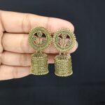 Golden Oxidized Jhumkas with Floral Pattern