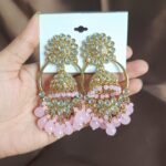 Gul Ethnic Golden Jhumka Bali Earrings - Pink