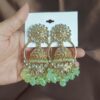 Harita Ethnic Golden Jhumka Bali Earrings - Mint Green-blingytrends.com