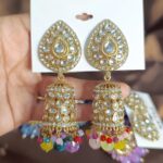 Aliza Ethnic Golden Jhumka Earrings - Multicolor