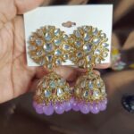 Sigal Golden Jhumka Earrings with Lilac Crystals