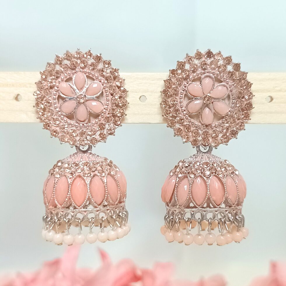 Imani Stone Jhumka Earrings - Pink-blingytrends.com