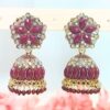 Rashida Stone Jhumka Earrings - Maroon-blingytrends.com