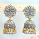 Zakia Stone Jhumka Earrings - Grey