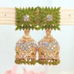 Midori Stone Jhumka Earrings - Olive Green