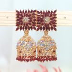 Akari Stone Jhumka Earrings - Maroon