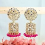 Mariam Kundan Meenakari Jhumka Earrings - Pink