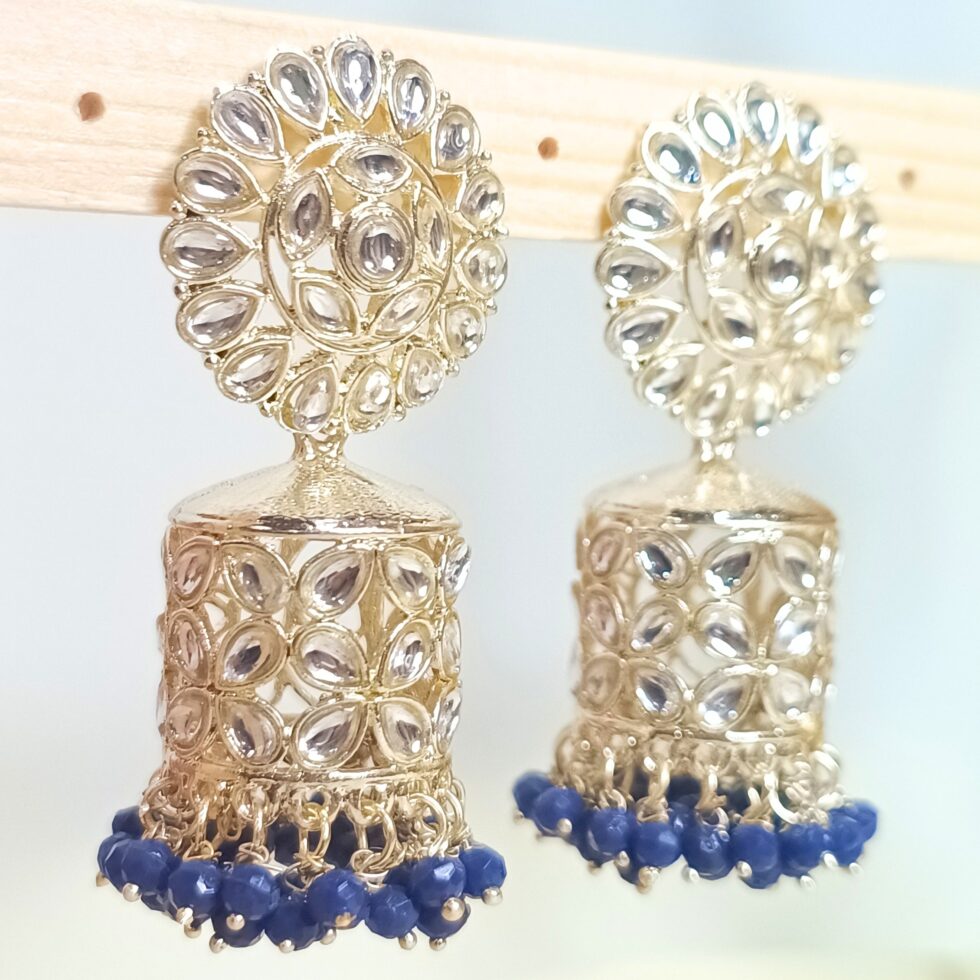 Nadia Kundan Meenakari Jhumka Earrings - Blue-blingytrends.com