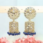 Nadia Kundan Meenakari Jhumka Earrings - Blue