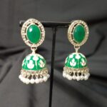 Anisa Meenakari Stud Jhumka Earrings - Green