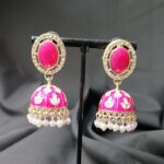 Imani Meenakari Stud Jhumka Earrings - Pink