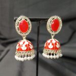 Akashi Meenakari Stud Jhumka Earrings - Red