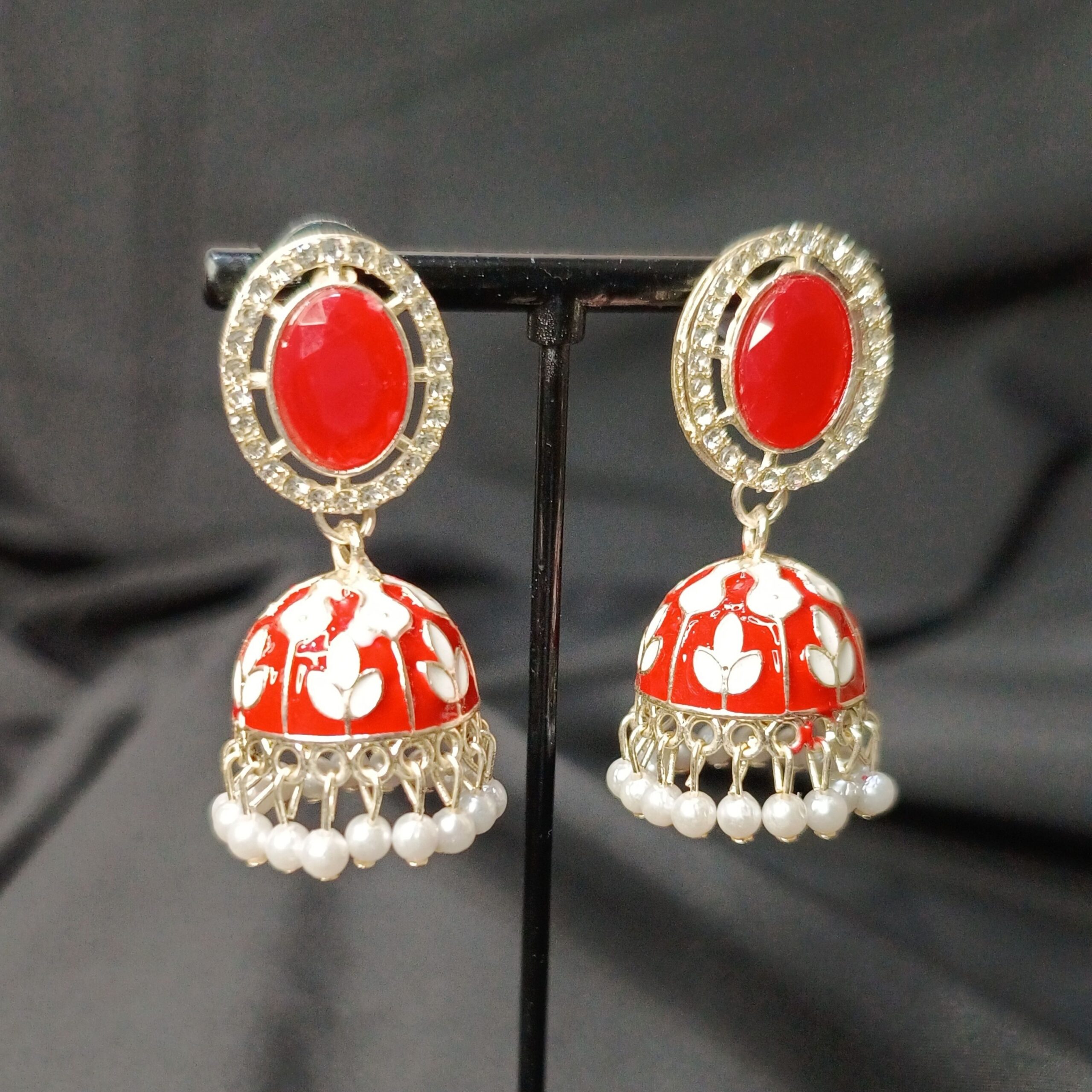 Akashi Meenakari Stud Jhumka Earrings - Red-blingytrends.com