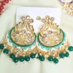 Dhaani Kundan Meenakari Chandbali Earrings - Green