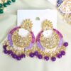 Amiri Kundan Meenakari Chandbali Earrings - Purple-blingytrends.com