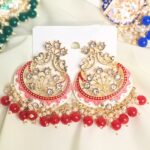 Rosa Kundan Meenakari Chandbali Earrings - Red