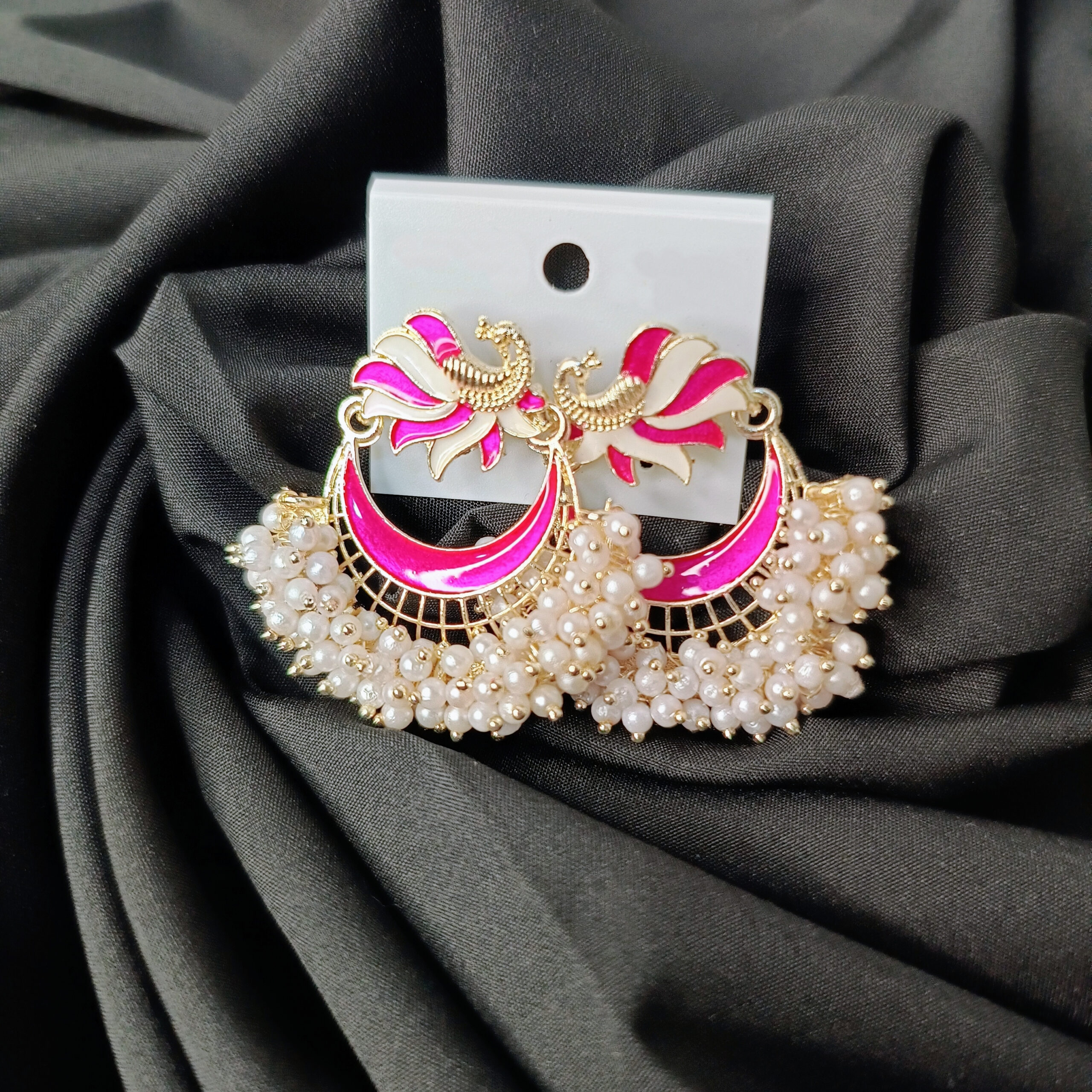 Lila Meenakari Poli Stud Earrings - Pink-blingytrends.com