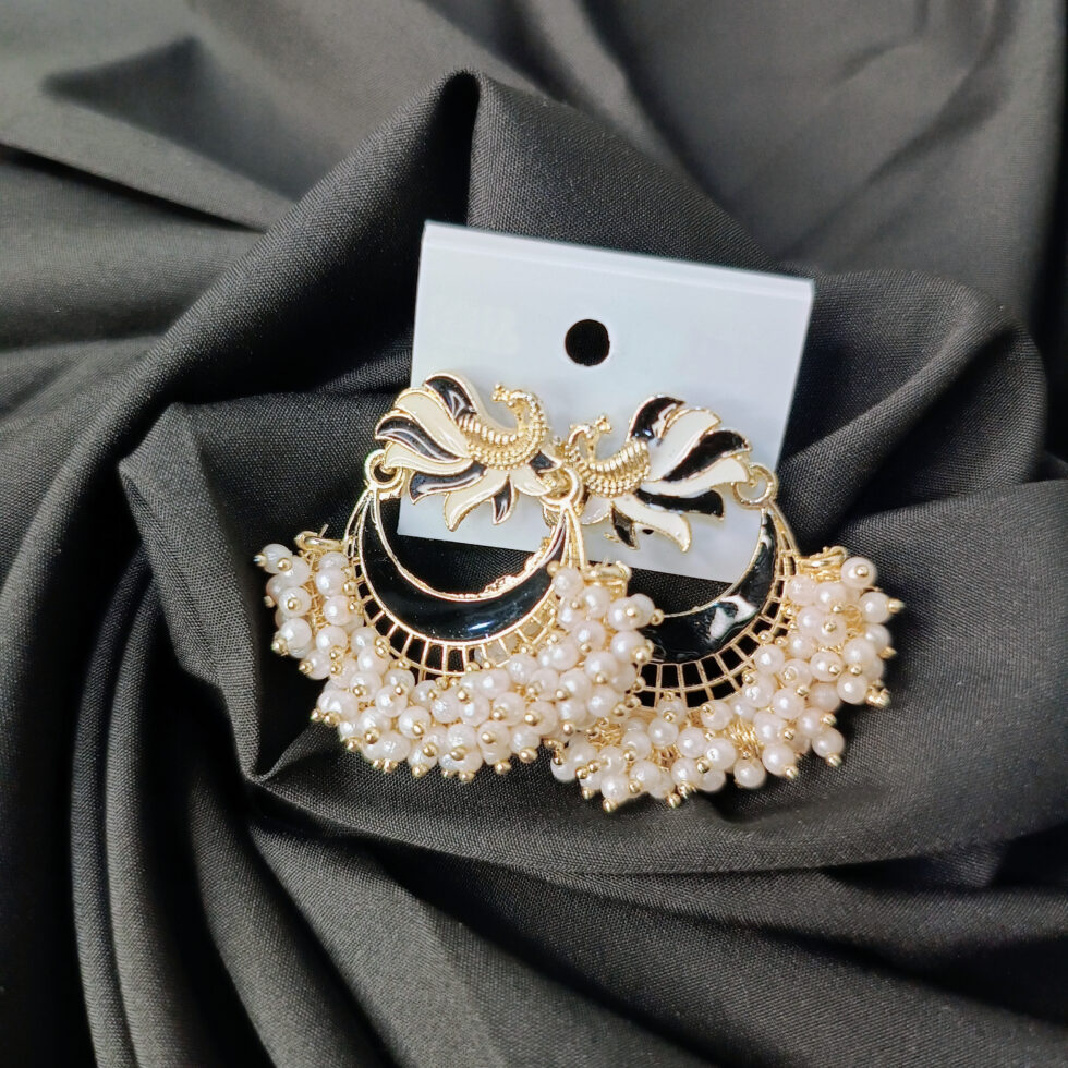 Kol Meenakari Poli Stud Earrings - Black-blingytrends.com