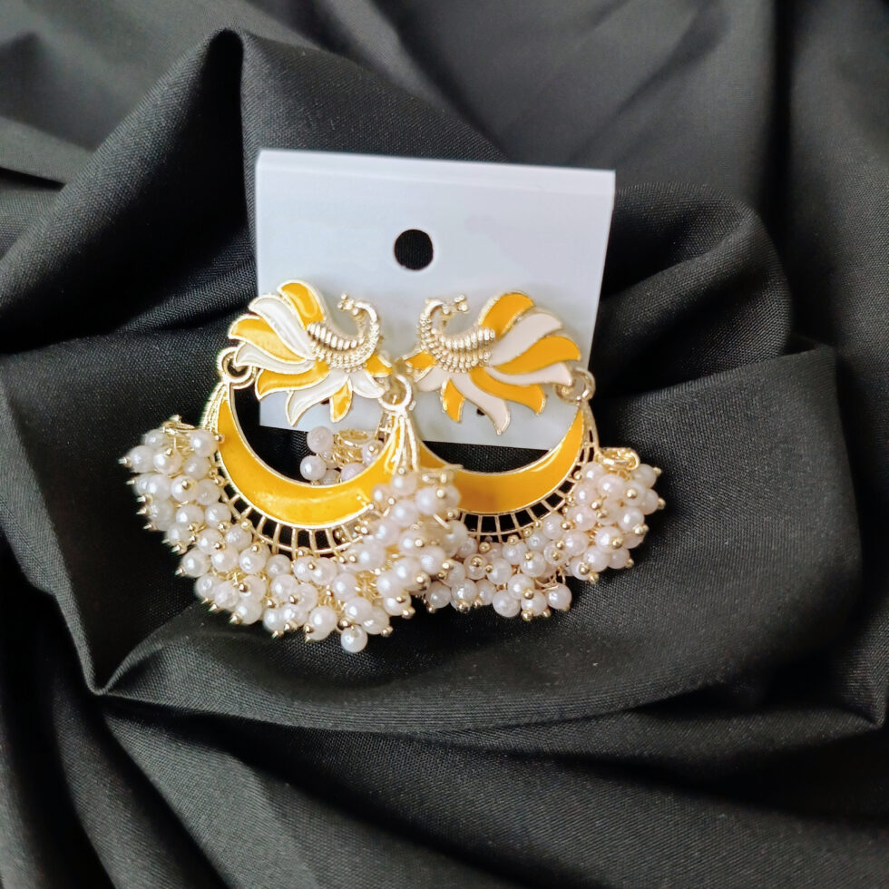 Gauri Meenakari Poli Stud Earrings - Yellow-blingytrends.com