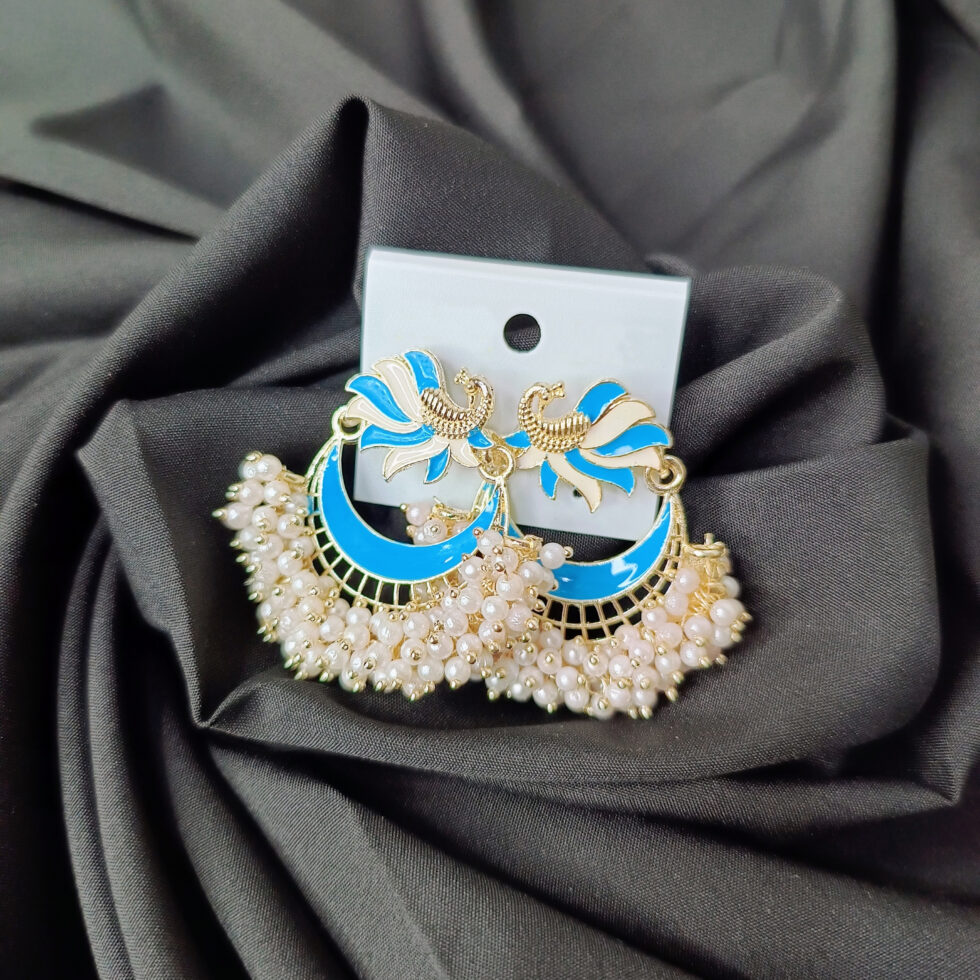 Bisman Meenakari Poli Stud Earrings - Blue-blingytrends.com