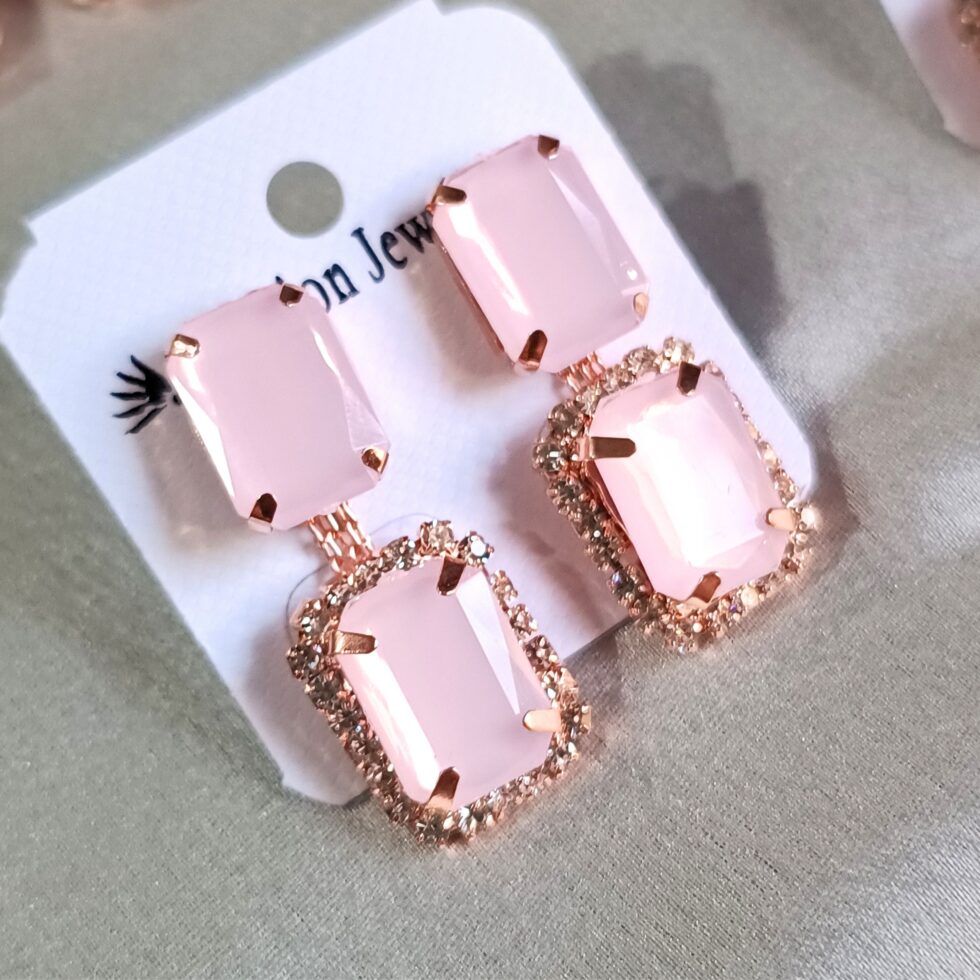 Pink Stone Drop Earrings with Sparkling Rhinestones-blingytrends.com