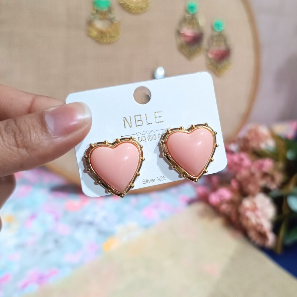 Timeless Coral Heart Studs in Solid Gold-blingytrends.com