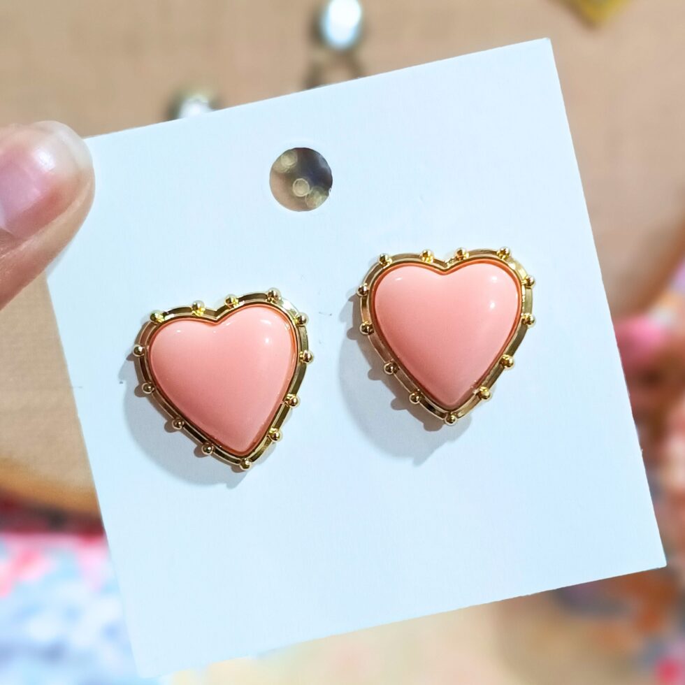 Timeless Coral Heart Studs in Solid Gold-blingytrends.com