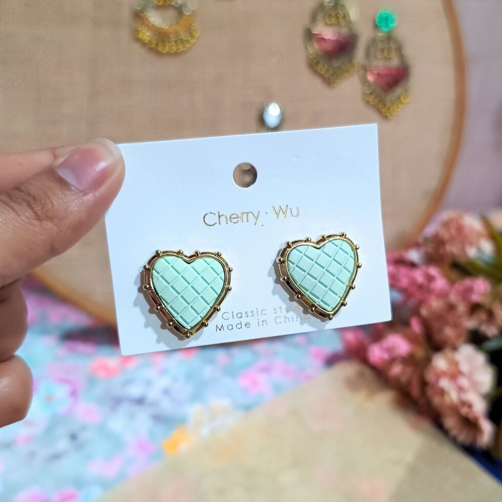 Enchanting Green Heart Studs with Gold Trim-blingytrends.com