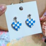 Summer Chic - Blue Checkerboard Heart Earrings