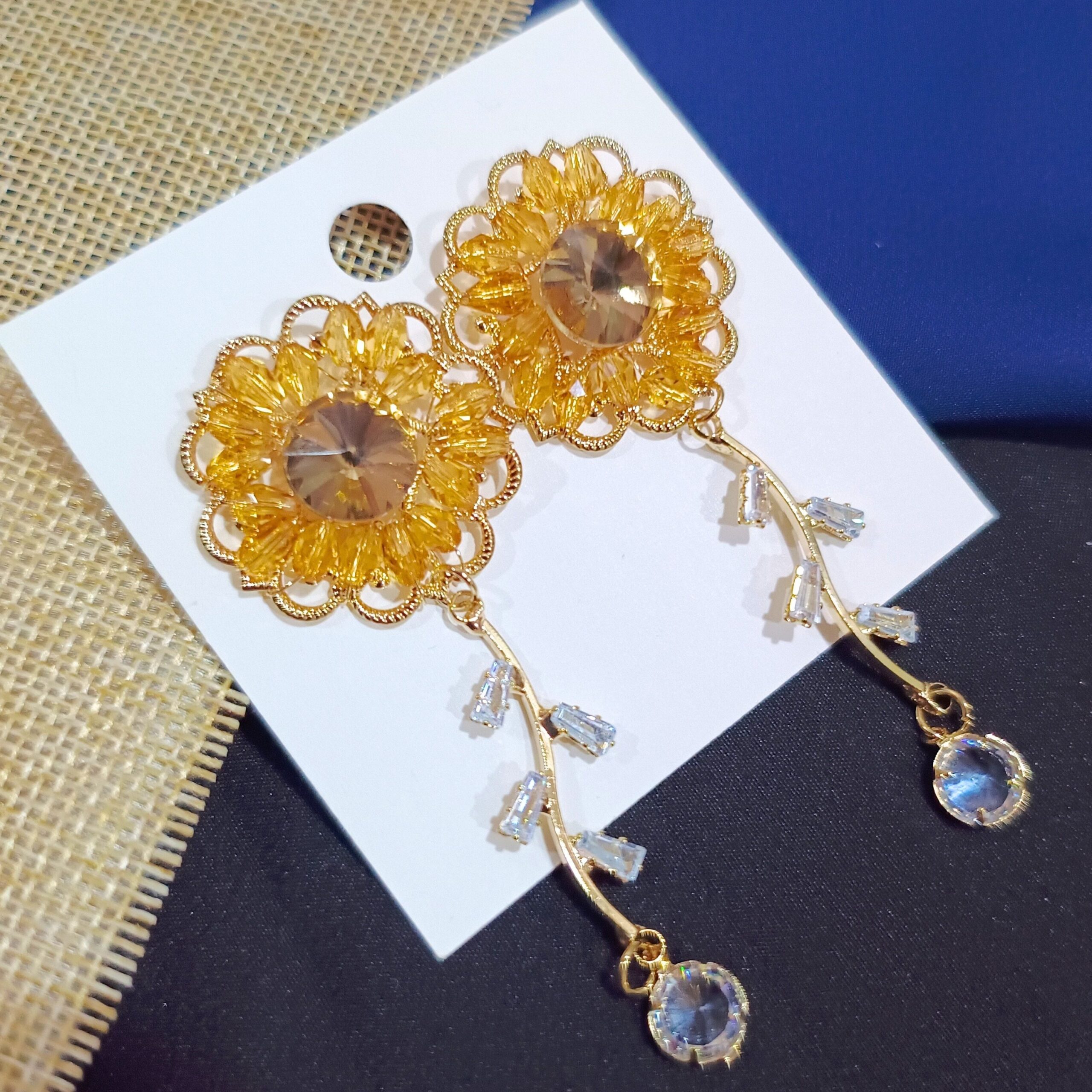 Sunflower Sparkle Floral Danglers-blingytrends.com