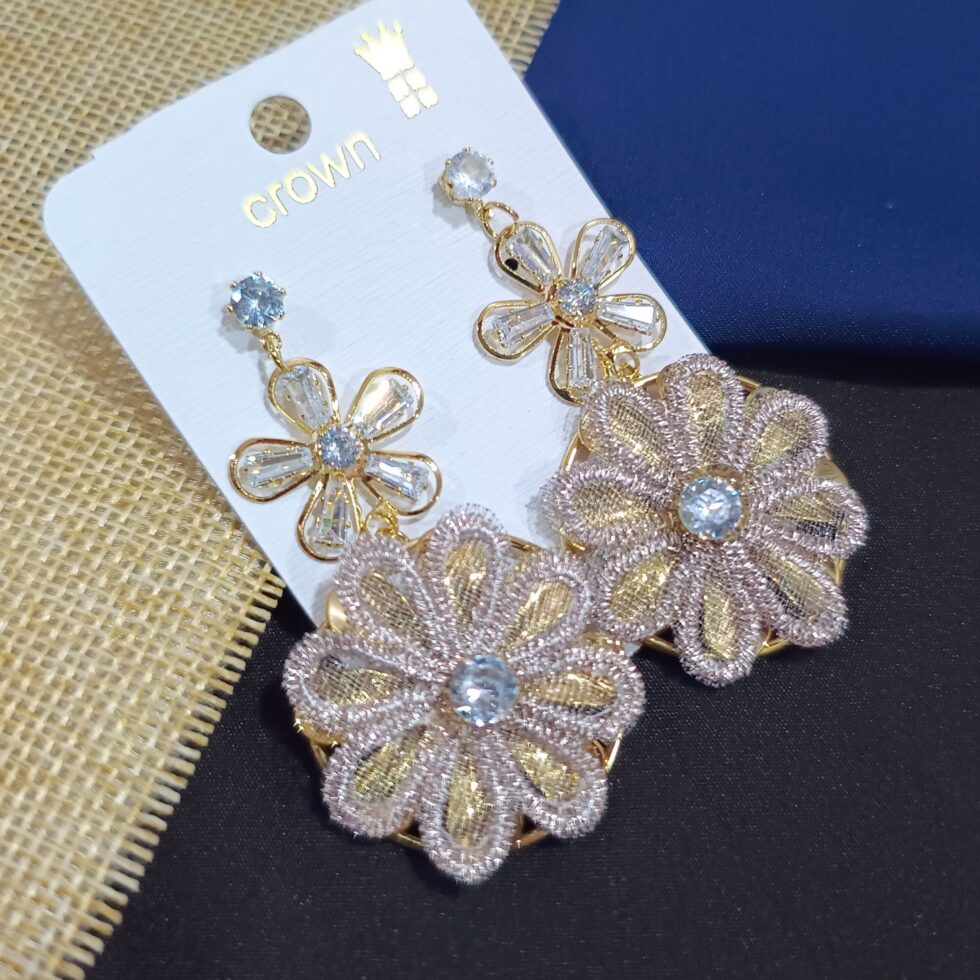 Rose Gold Floral Stone Earrings-blingytrends.com