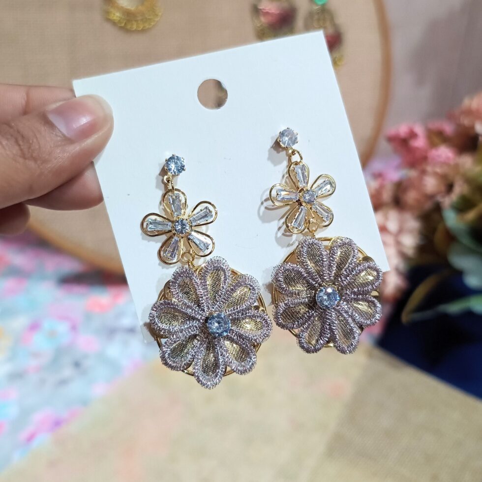 Rose Gold Floral Stone Earrings-blingytrends.com