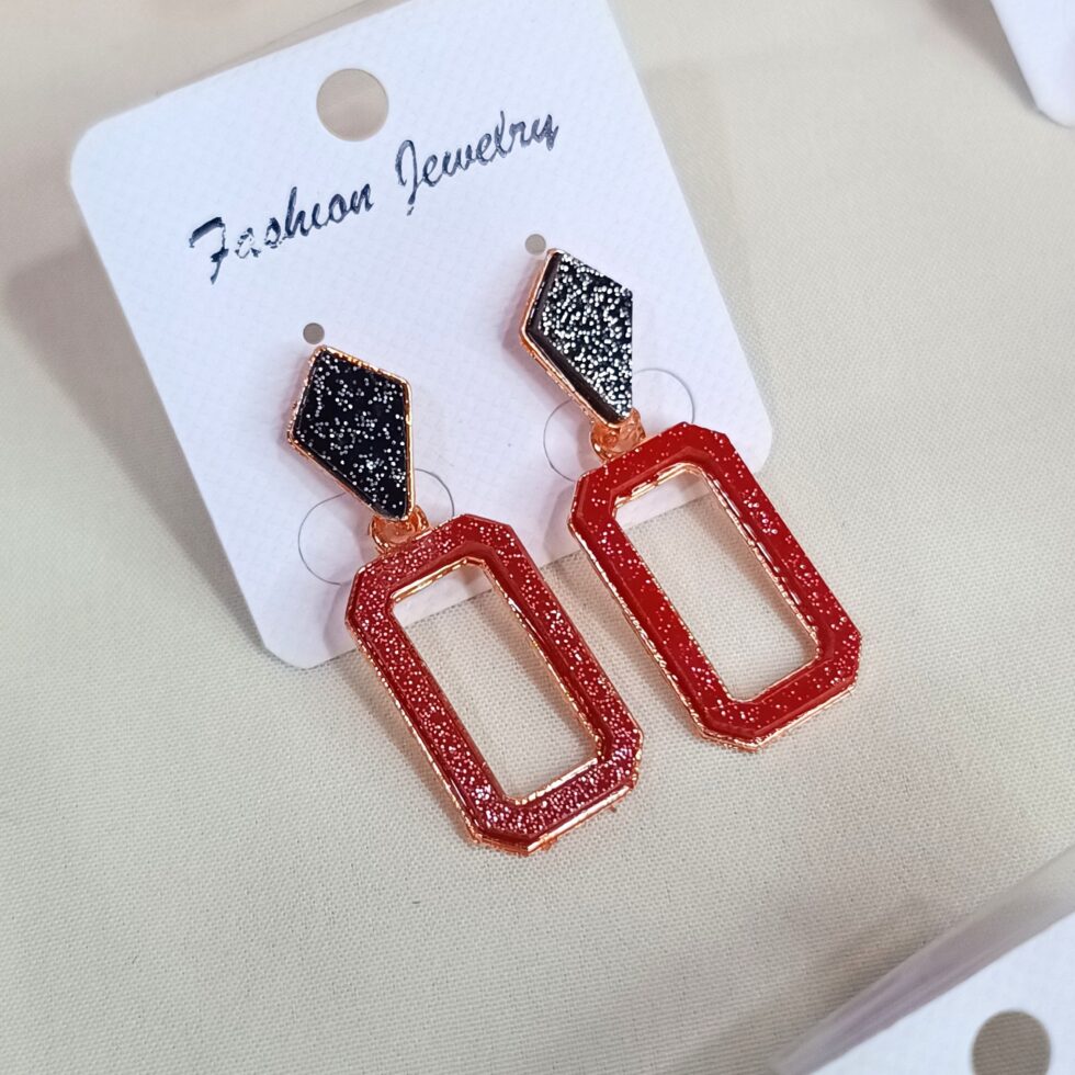 Clean Lines Red Rectangular Earrings-blingytrends.com