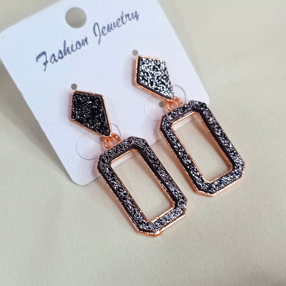 Clean Lines Black Rectangular Earrings-blingytrends.com