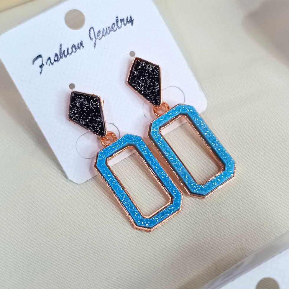 Clean Lines Blue Rectangular Earrings-blingytrends.com