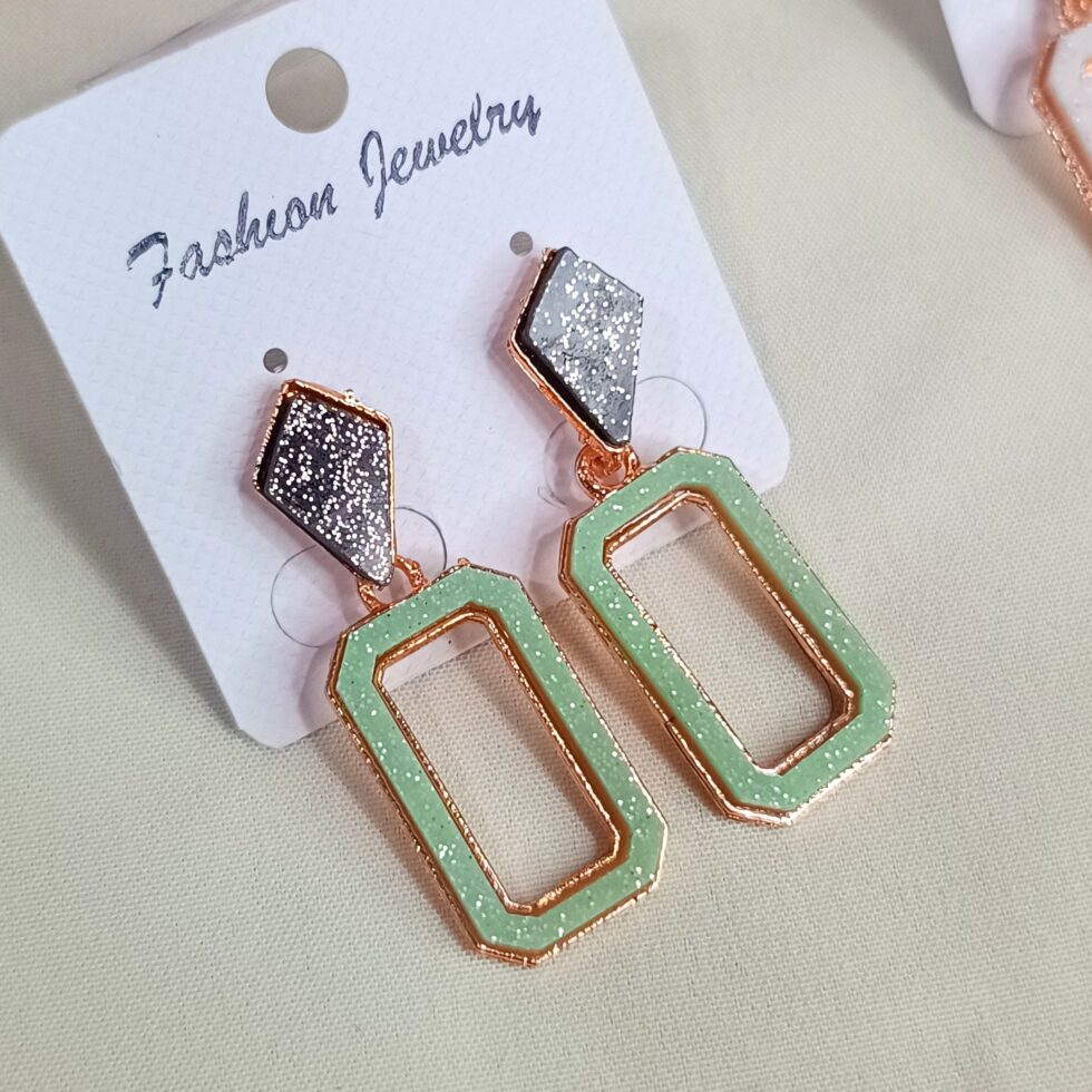 Clean Lines Green Rectangular Earrings-blingytrends.com