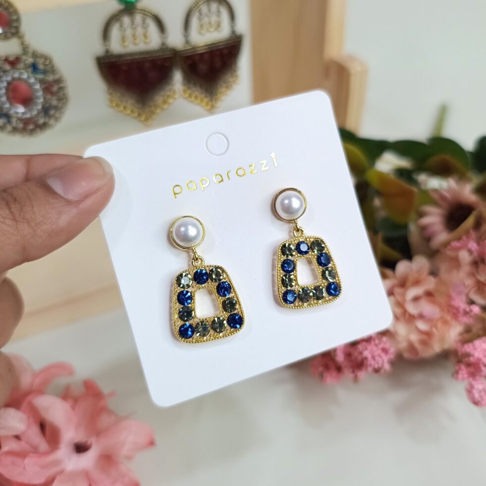 Deep Blue Pearl Drop Earrings-blingytrends.com