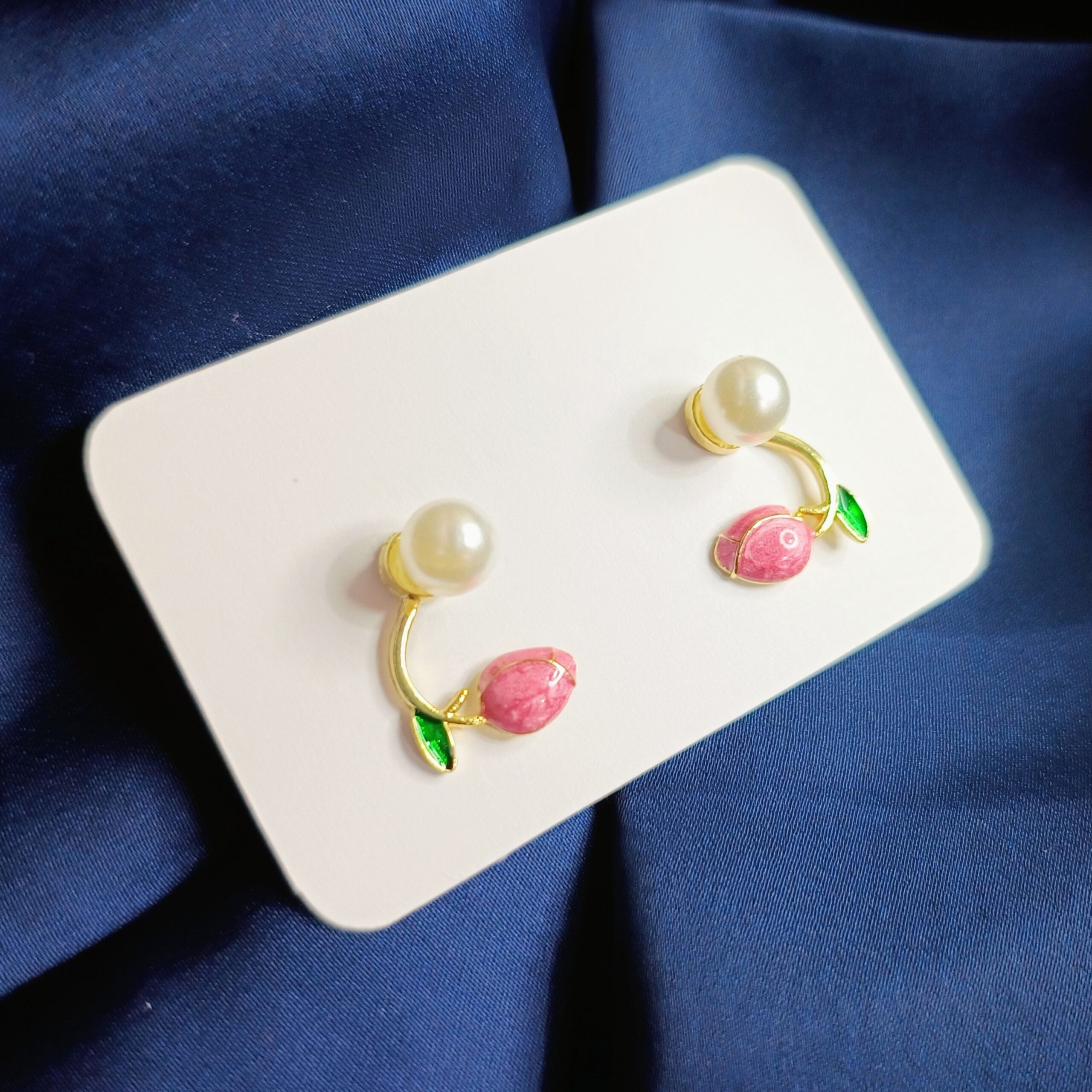 Pink Tulip Gold-Plated Korean Stud Earrings-blingytrends.com